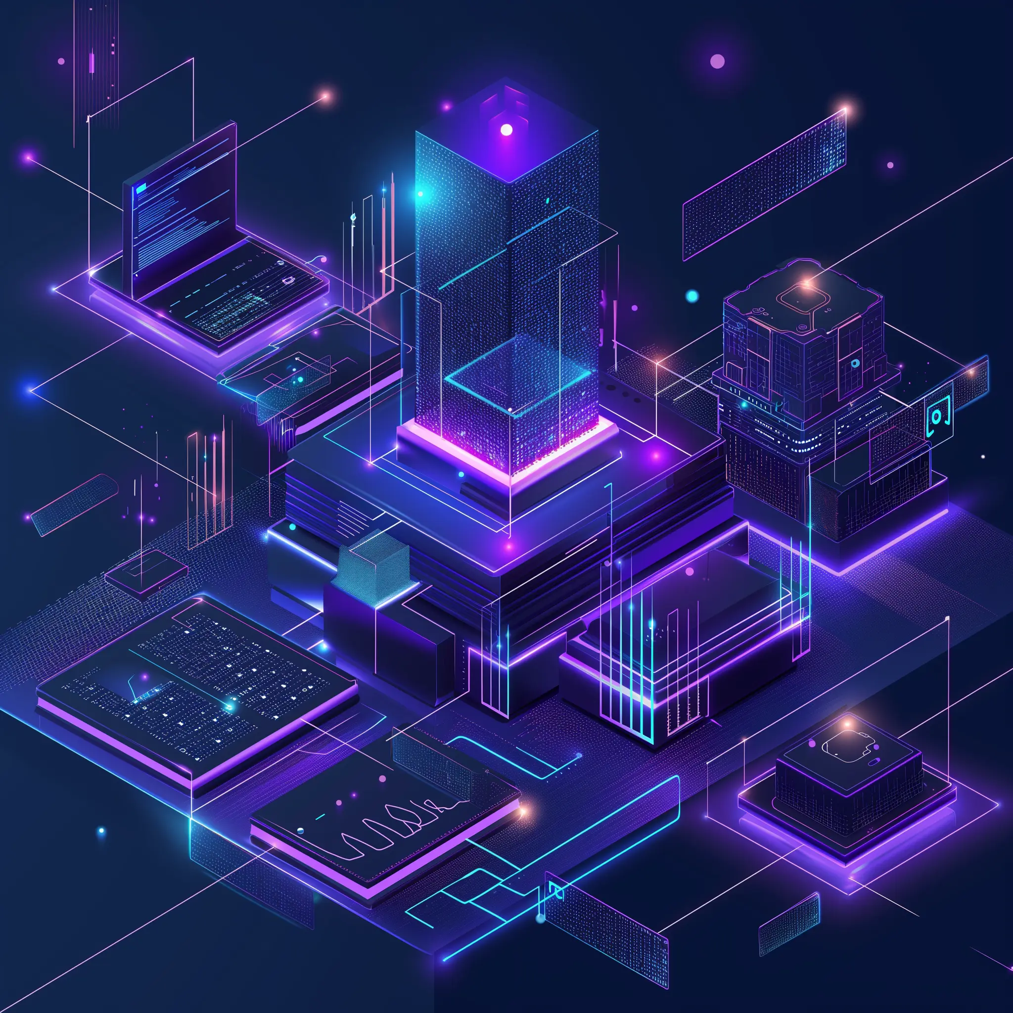 Isometric purple data and technology illustration of a key management platform